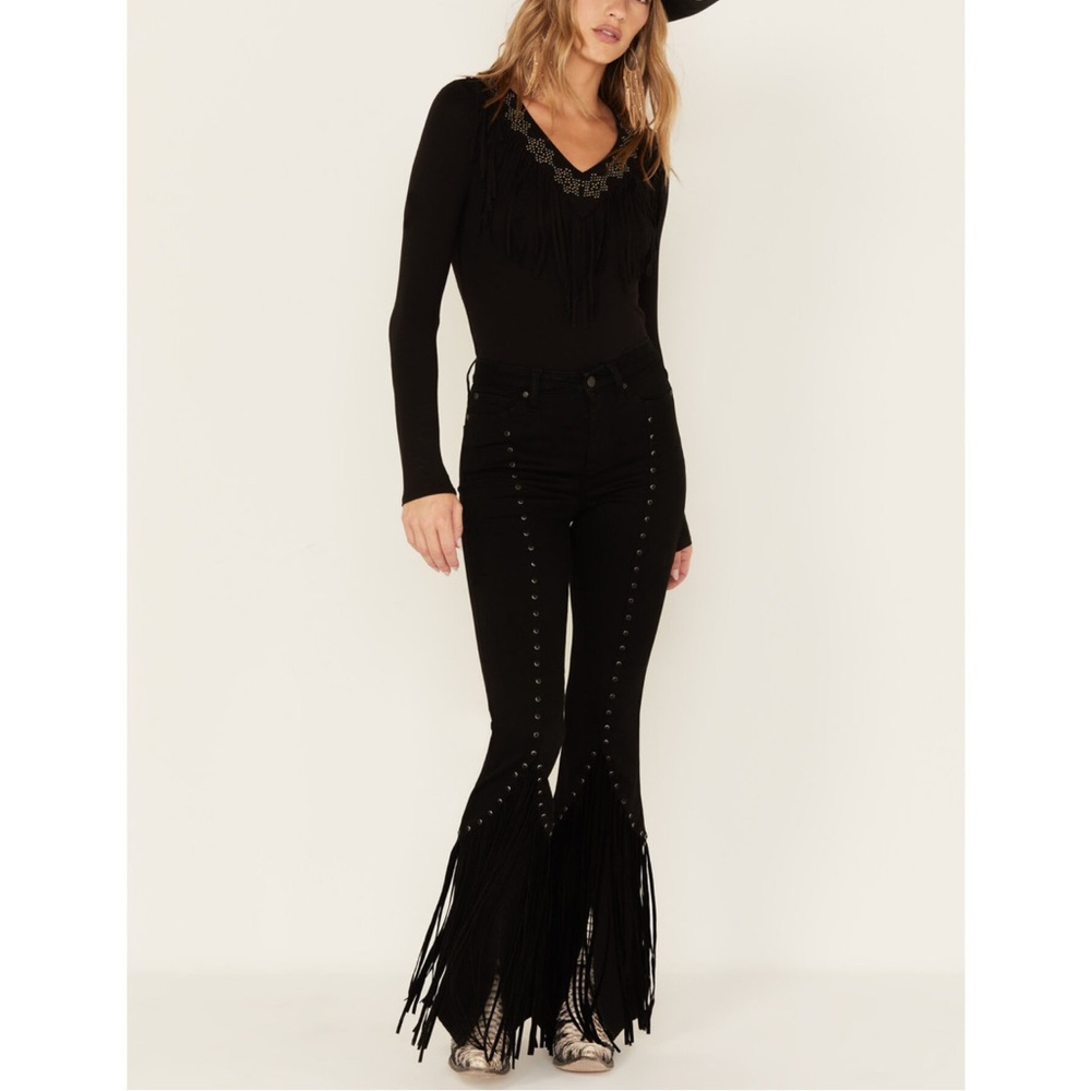 Black Fringe Flare Pants